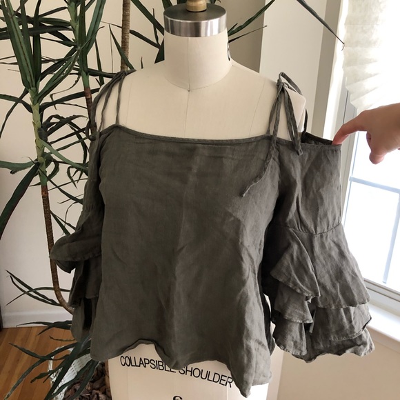 Zara linen off the shoulder ruffle top - Picture 3 of 4